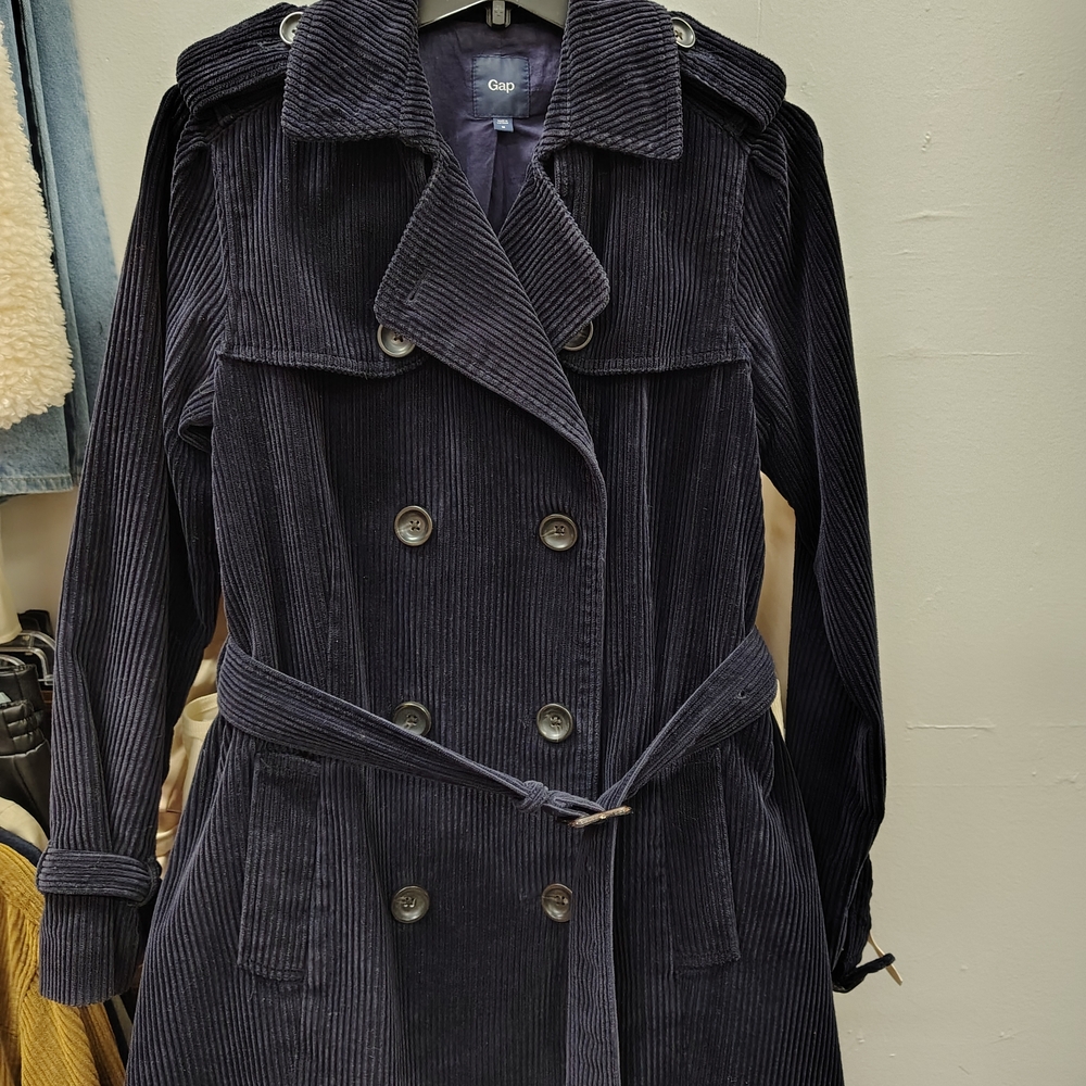 GAP Women's Dark Blue Corduroy Trench Coat